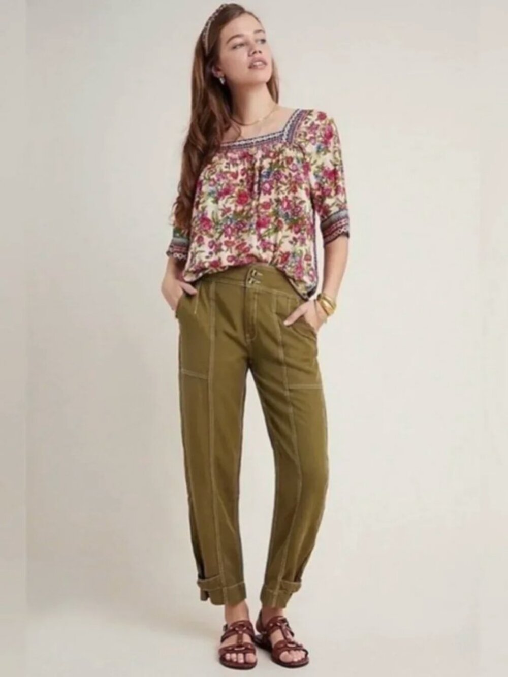 Anthropologie Jackson Utility Pants Lyocell Linen Tapered Cargo Olive Green